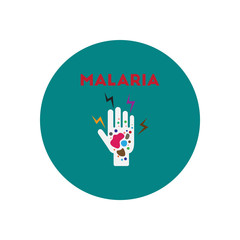 Vector icon  on  circle various symptoms of Malaria on the human