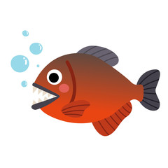 Piranha fish animal cartoon character. Isolated on white background. Vector illustration.
