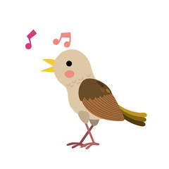 Singing Nightingale bird animal cartoon character. Isolated on white background. Vector illustration.