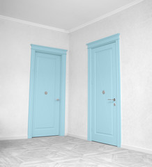 Close up of closed wooden door in the empty room