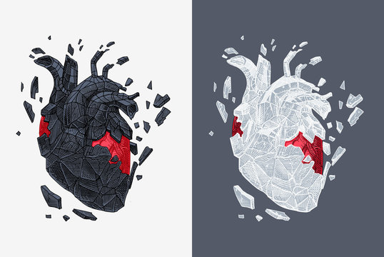 Stylized illustration of heart covered cracking with stone