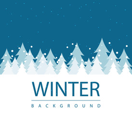 Winter season background with forest snow and blue sky. seasonal layout invitation poster. business abstract illustration concept. Vector decorative greeting card. winter flyer for advertisement