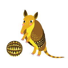 Standing armadillo with ball armadillo cartoon character. Isolated on white background. Vector illustration.