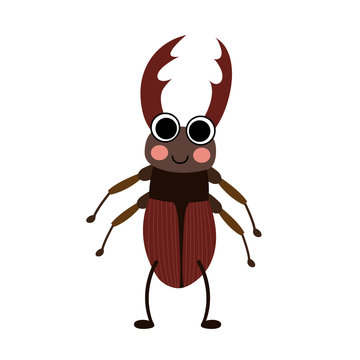 Standing Stag Beetle animal cartoon character. Isolated on white background. Vector illustration.