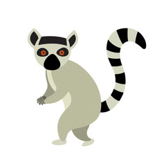 Standing Lemur animal cartoon character. Isolated on white background. Vector illustration.