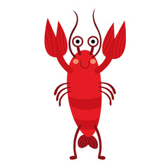 Standing Lobster animal cartoon character. Isolated on white background. Vector illustration.