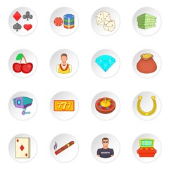 Casino icons set in cartoon style. Gambling set collection vector illustration