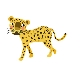 Walking Leopard animal cartoon character. Isolated on white background. Vector illustration.