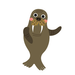 Fototapeta premium Walrus animal cartoon character. Isolated on white background. Vector illustration.