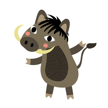 Warthog animal cartoon character. Isolated on white background. Vector illustration.