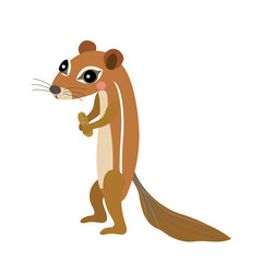Xerus African ground squirrel holding nut animal cartoon character. Isolated on white background. Vector illustration.