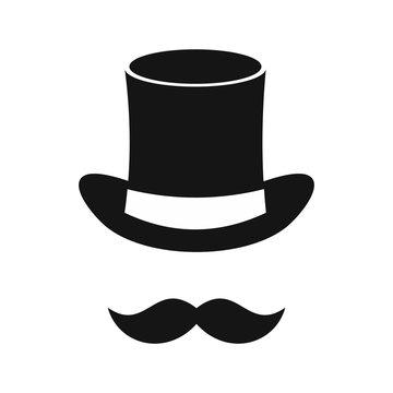 Magic black hat and mustache icon in simple style on a white background vector illustration