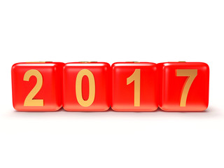2017 New Year concept. Red cubes 2017 isolated on white background. 3D illustration 