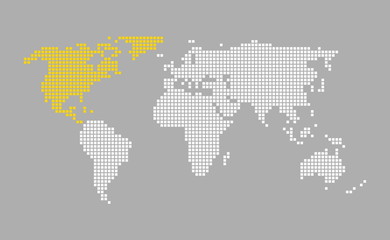 Fototapeta na wymiar Moderne Pixel Weltkarte grau orange: Nordamerika