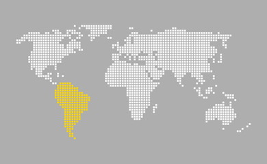 Fototapeta na wymiar Moderne Pixel Weltkarte grau orange: Südamerika