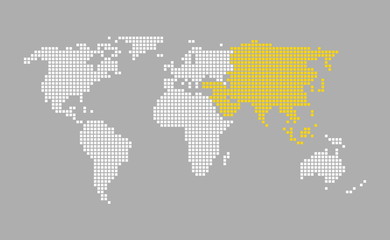 Moderne Pixel Weltkarte grau orange: Asien