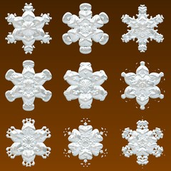 Set of different types of white snowflakes