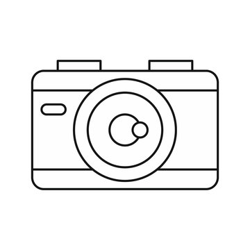 Camera icon in outline style on a white background vector illustration
