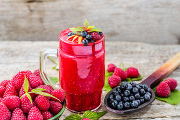 Healthy smoothie from raspberry fruits, cocktail with berries