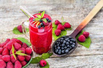 Berry smoothie from raspberry fresh fruits