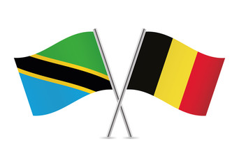 Tanzania and Belgium flags. Vector illustration.