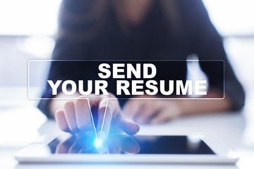 Woman is using tablet pc, pressing on virtual screen and selecting 