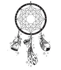 Fototapeta na wymiar Hand drawn vector Native American Indian talisman dreamcatcher w