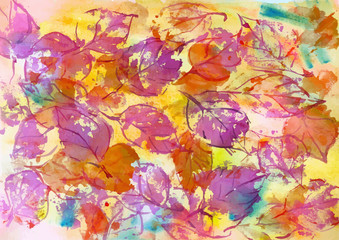 Fototapeta na wymiar autumn leaves fall watercolor. vector autumn