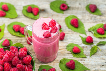 Smoothie yogurt with raspberries, fruit dessert