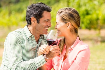 Happy couple holding glasses of wine