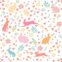 Rabbits in hearts and flowers. - 122244981