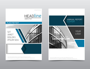 Blue annual report cover, brochure design. Leaflet layout.