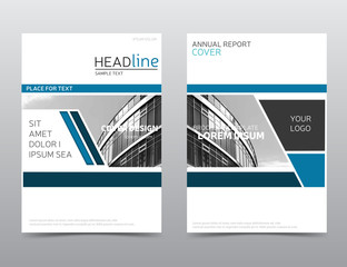 Vector annual report cover, blue brochure design. Leaflet layout