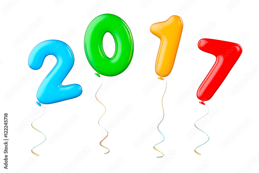 Aufkleber multicolour balloons as 2017 new year sign. 3d rendering