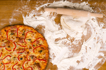 tasty pizza on table with dough