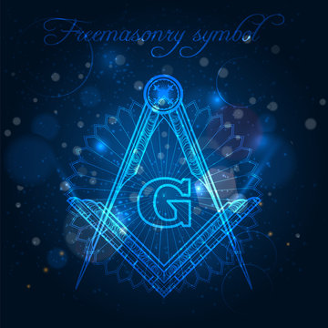 Mystical freemasony symbol on blue shining background vector illustration