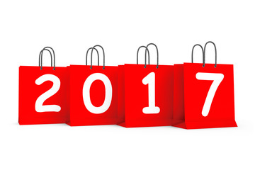 Obraz na płótnie Canvas Shopping Bags with 2017 New Year Sign. 3d Rendering