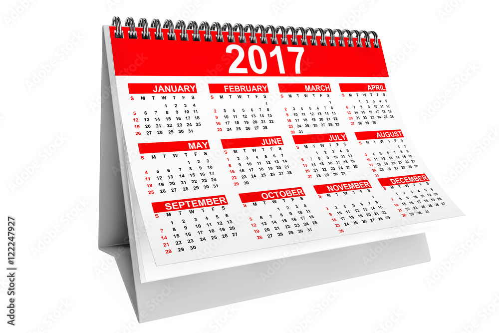 Aufkleber 2017 Year Desktop Calendar. 3d Rendering