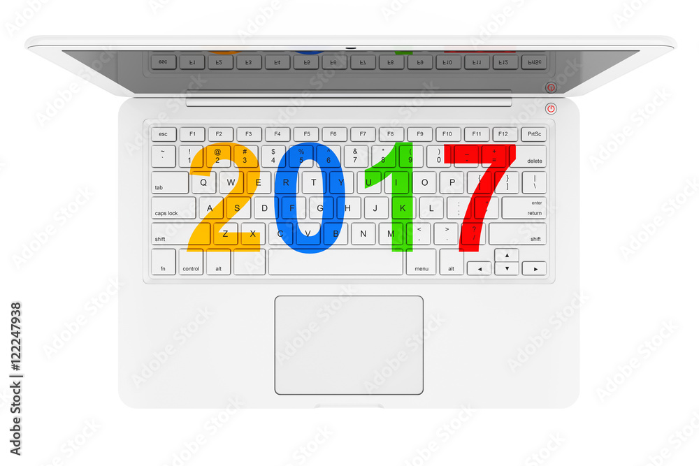 Poster white laptop with 2017 new year sign. 3d rendering