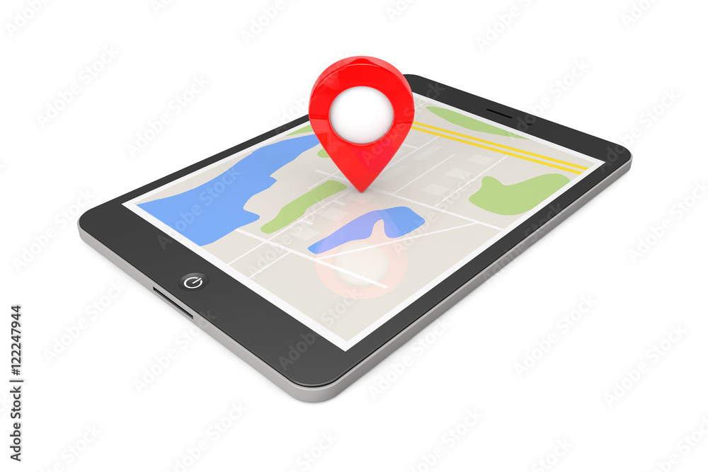 Poster navigation via tablet pc. location pointer on tablet pc with map