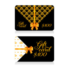 Gift cards with golden decor pattern and bow