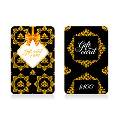 Gift cards with golden decor pattern and bow