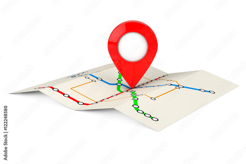 Aufkleber abstract transportation metro or subway map with red target pin.