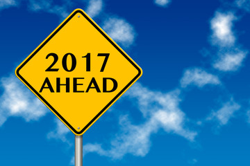 2017 year Ahead traffic sign. 3d rendering