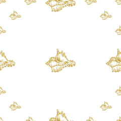 Golden sketch seashell decor seamless pattern. Vector illustration for your design