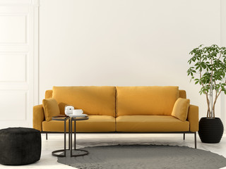 Living room with yellow sofa