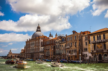 VENICE, ITALY - AUGUST 19, 2016: View on the cityscape of Grand Canal on August 19, 2016 in Venice,...