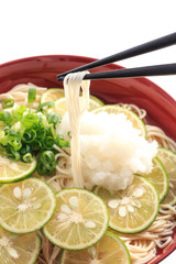 Somen  with sliced Sudachi