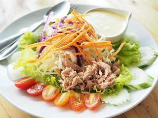 Tasty salad , tuna and vegetables on the plate