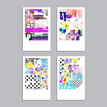 Artistic vector greeting cards design set. Colorful frame pattern texture, abstract template background for leaflet cover presentation, poster, invitation, placard, brochure, flyer, report, stationary